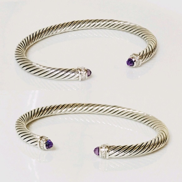 David Yurman Amethyst Diamond Cable Cuff Bracelet - Picture 2 of 8